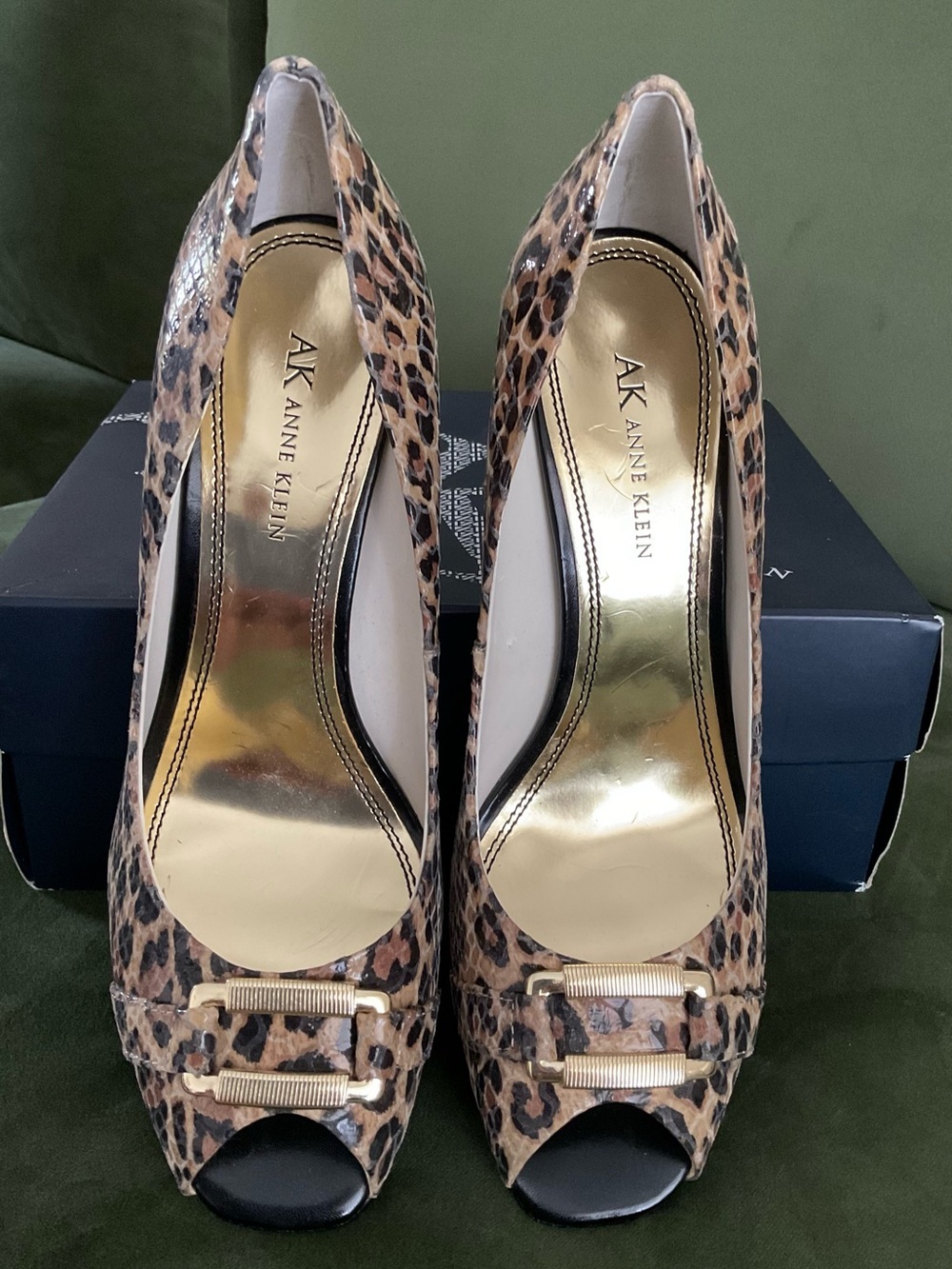 Anne Klein Leopard-Print Peep-Toe Heels - Brown & Black